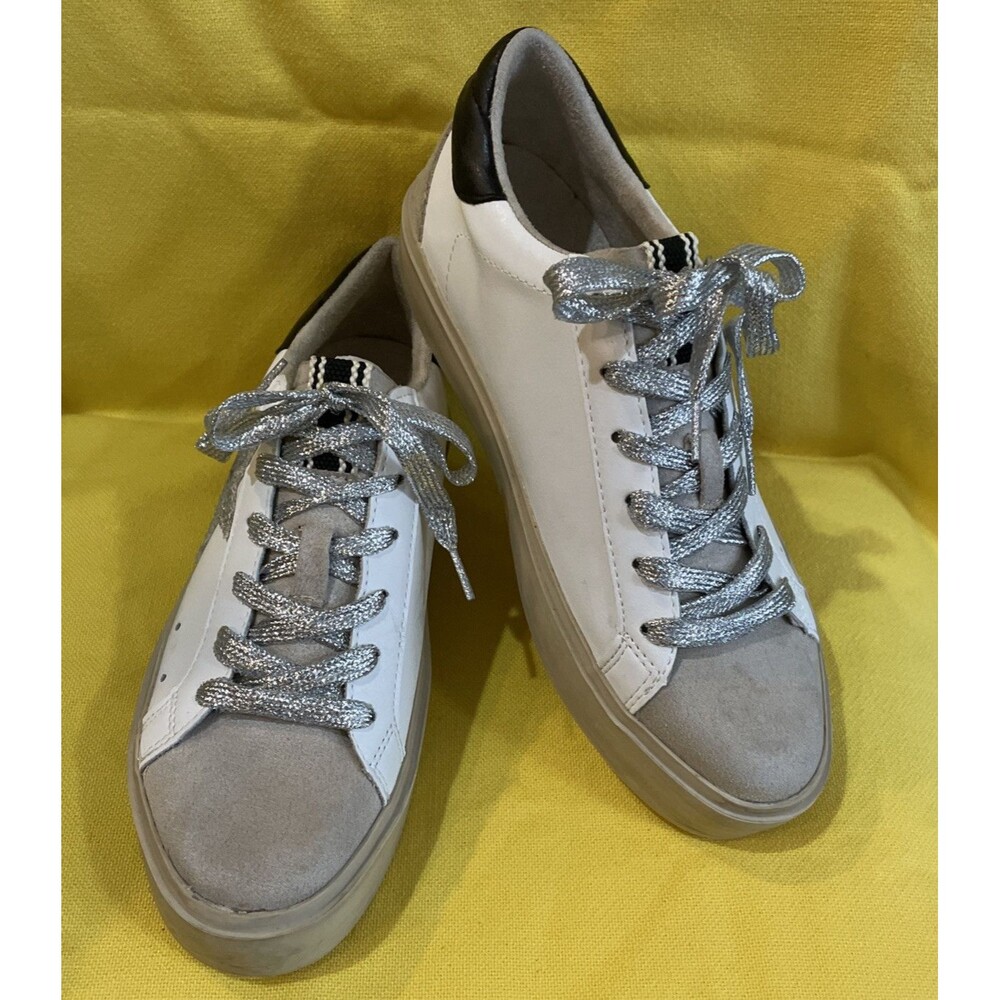 Shu Shop Ladies Reba Silver/Black Leather Sneakers Size 8